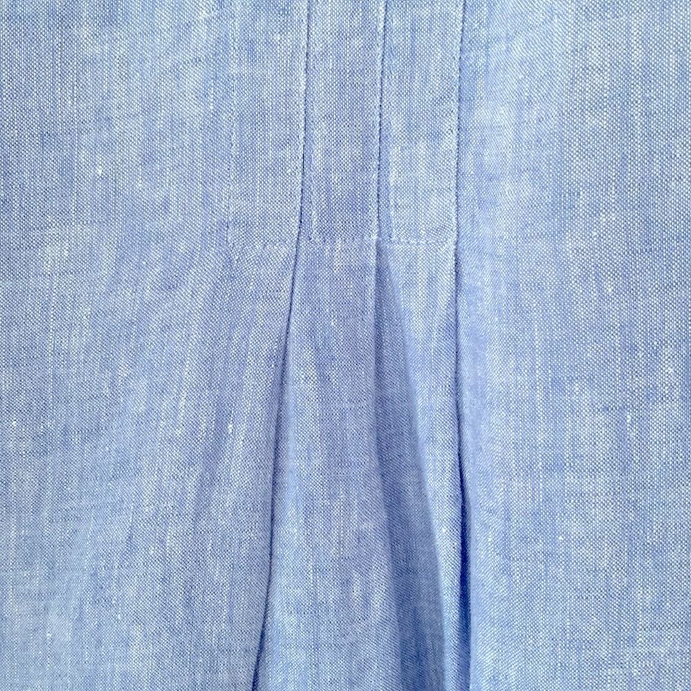 J. Jill Love Linen Blue Dress Bell Sleeves Deep Slid Front sz L Natural Coastal - Picture 8 of 11